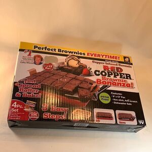 Brownie Bonanza Red Copper 4 Piece Set 3 Easy Steps 9X13 Pan Bake Lift Serve NEW
